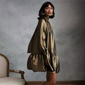 HAPPY NATURE Metallic Gold Fluffer Dress-M-NWT